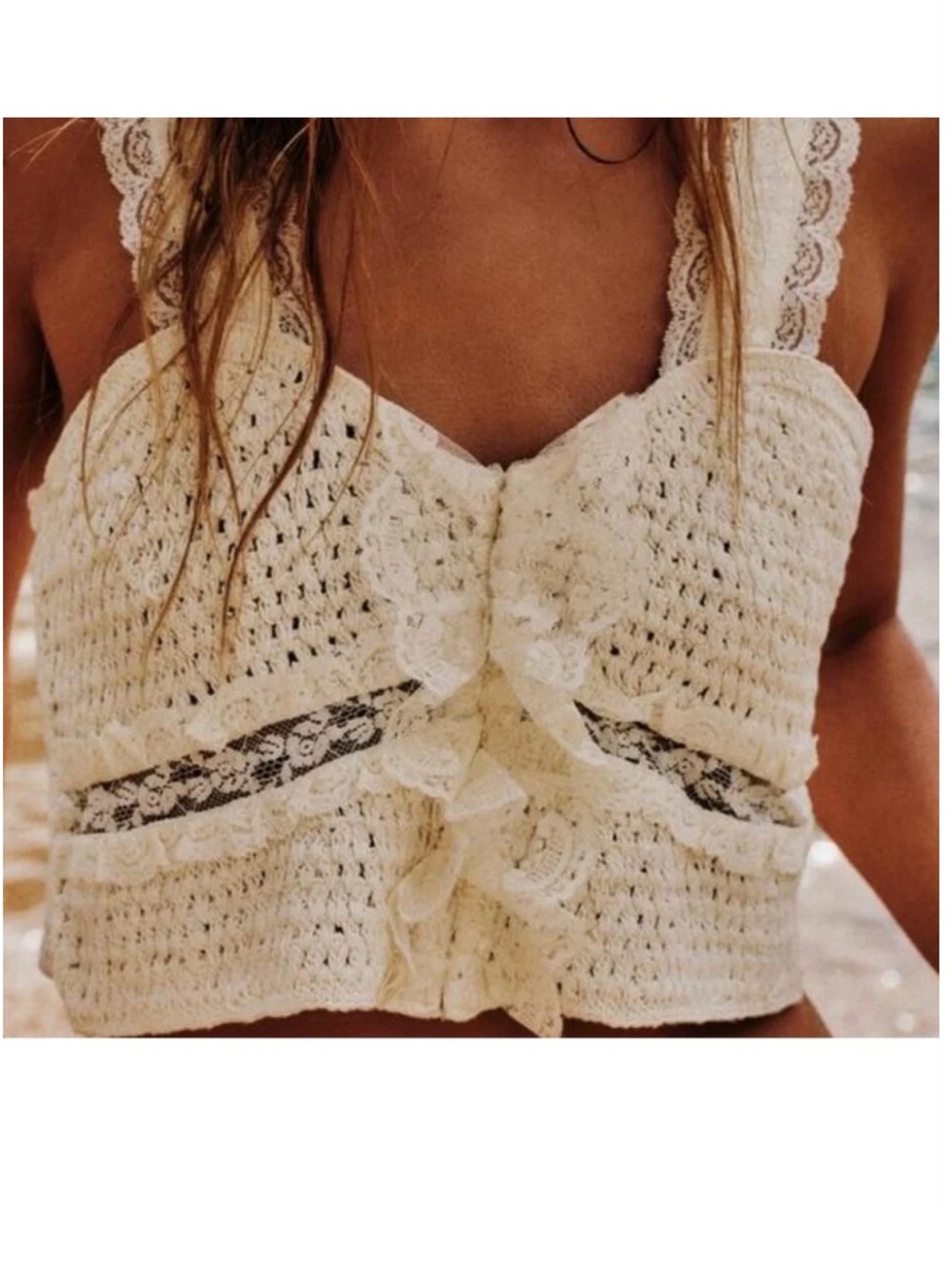 Zara Cream Crochet Lace-Trim Camisole